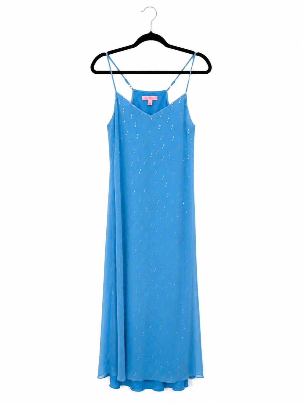 Lilly Pulitzer Blue Gold Metallic Print Maxi Dress Size S